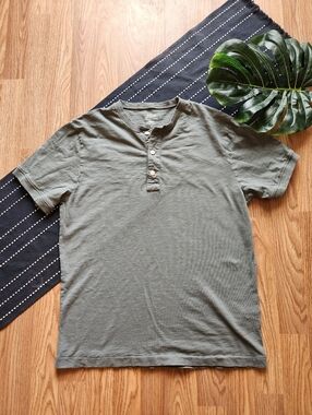 J.Crew Garment Dyed Slub Cotton Short Sleeve Henley T-Shirt Green Size Large